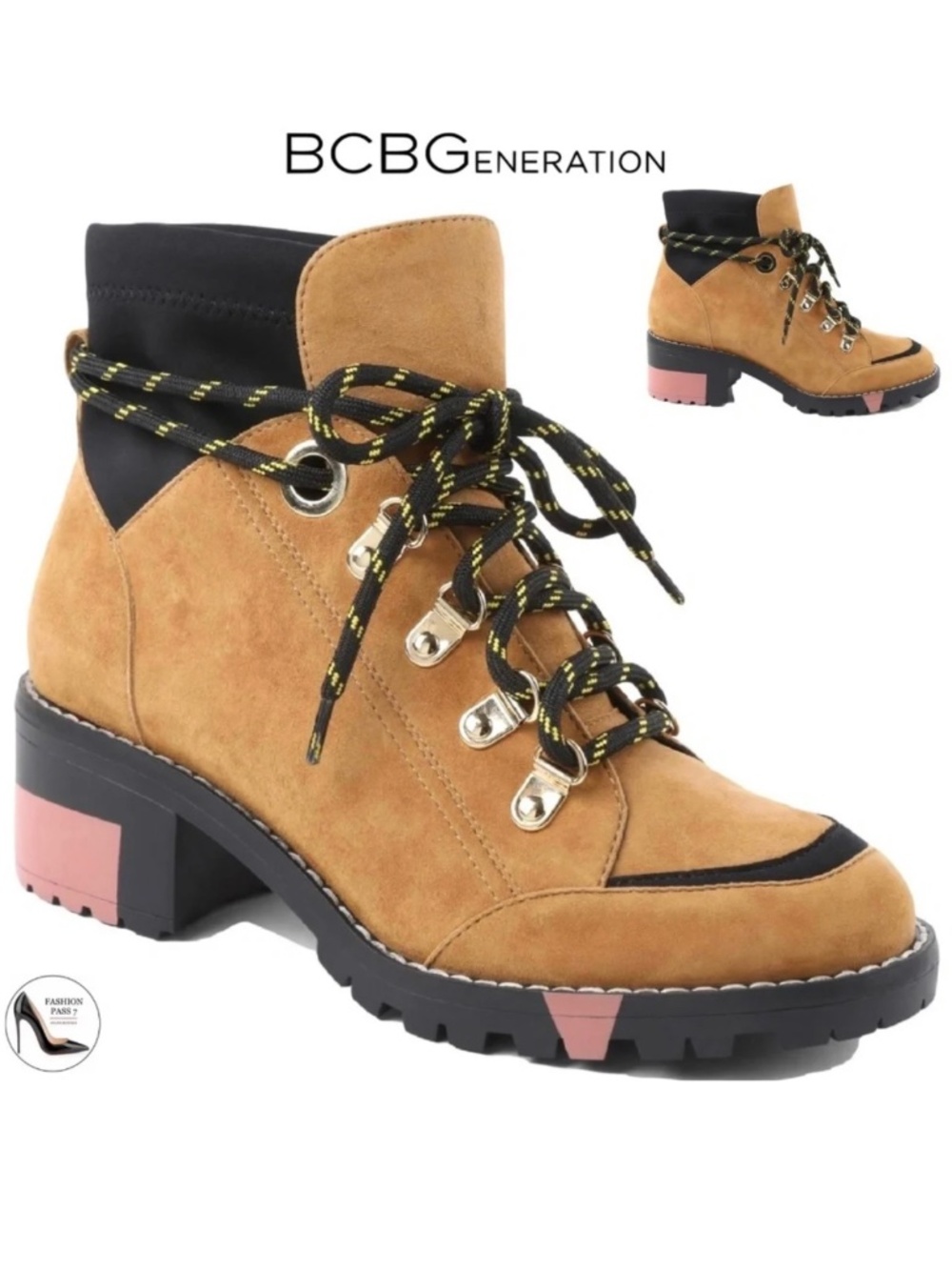 BCBGeneration Nalli Tan Suede Lace-Up Hiker Booties Lug Sole Leather Boots 7
